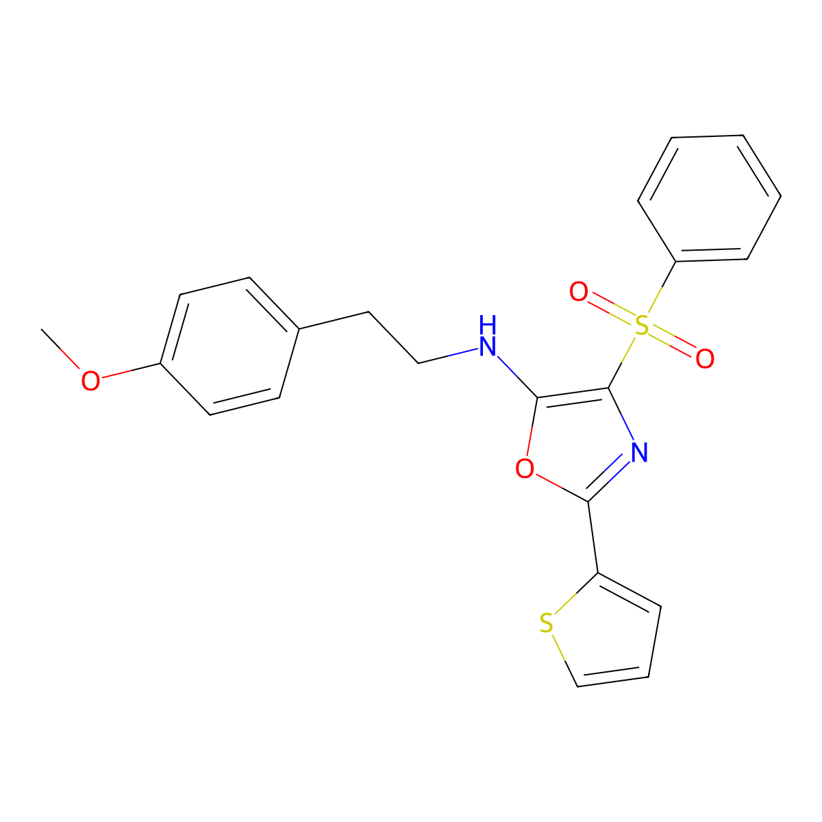 4-(benzenesulfonyl)-N-[2-(4-methoxyphenyl)ethyl]-2-thiophen-2-yl-1,3-oxazol-5-amine molecular structure, CAS 627833-29-8