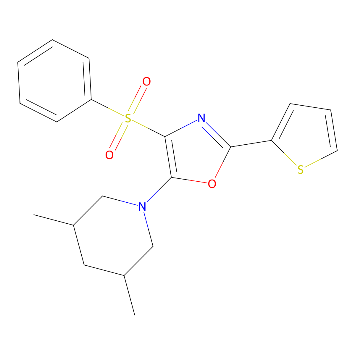 5-(3,5-Dimethylpiperidin-1-yl)-4-(phenylsulfonyl)-2-(thiophen-2-yl)oxazole molecular structure, CAS 627833-33-4