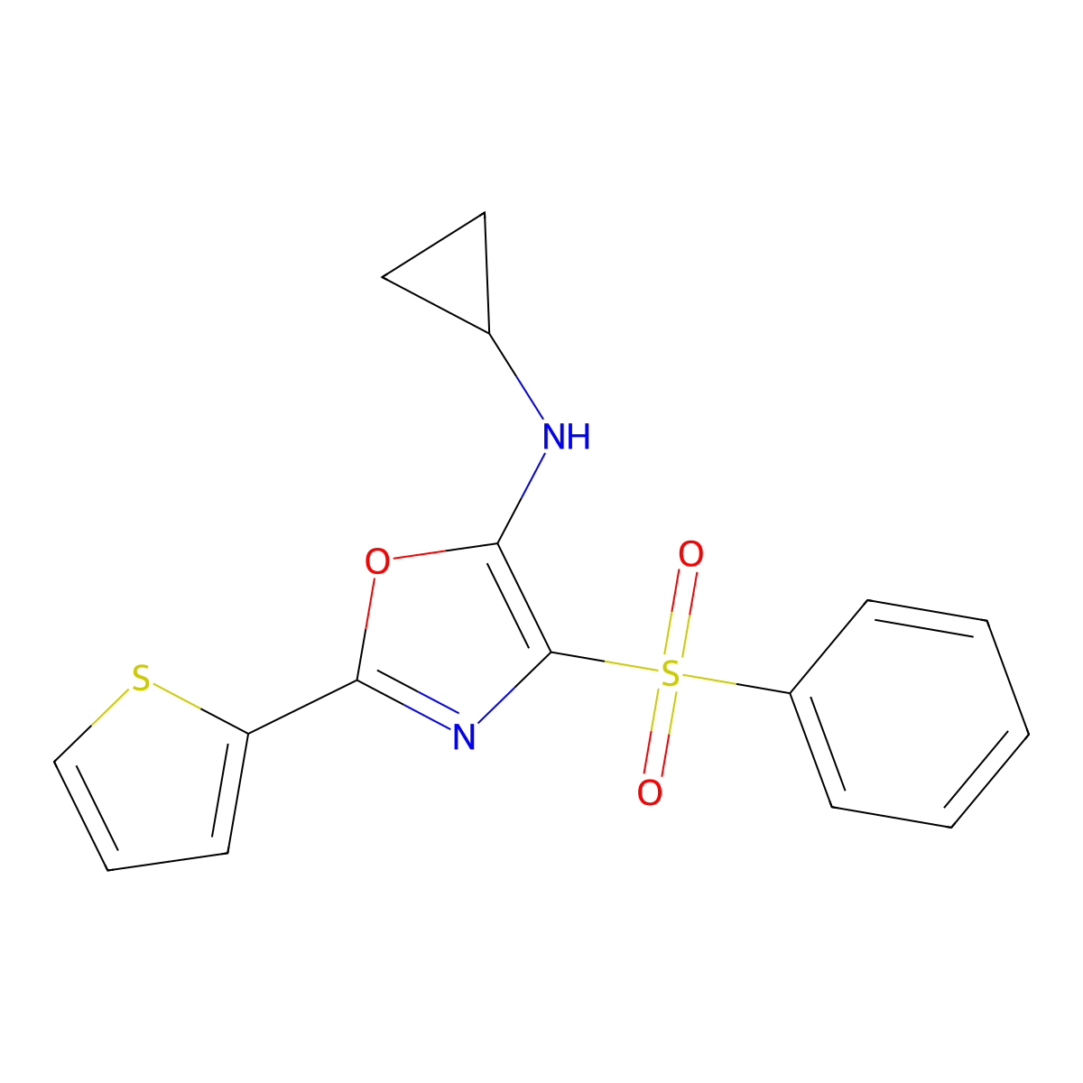 4-(benzenesulfonyl)-N-cyclopropyl-2-thiophen-2-yl-1,3-oxazol-5-amine molecular structure, CAS 627833-34-5