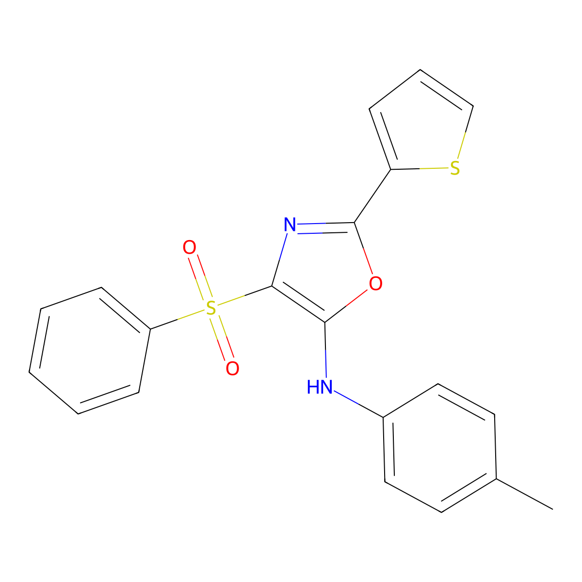 4-(phenylsulfonyl)-2-(thiophen-2-yl)-N-(p-tolyl)oxazol-5-amine molecular structure, CAS 627833-39-0