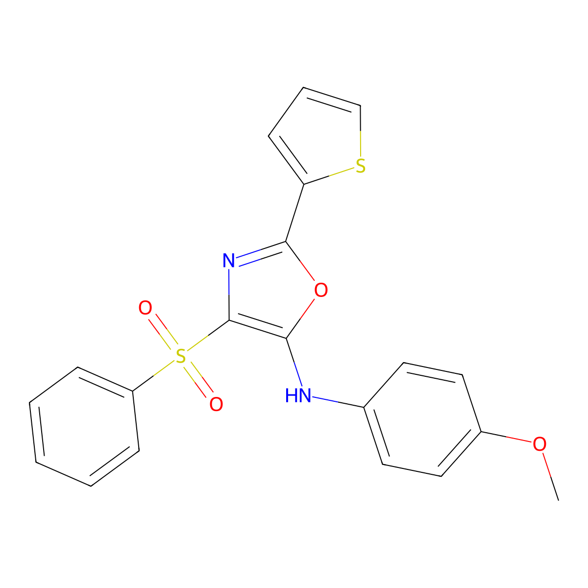 4-(benzenesulfonyl)-N-(4-methoxyphenyl)-2-thiophen-2-yl-1,3-oxazol-5-amine molecular structure, CAS 627833-40-3