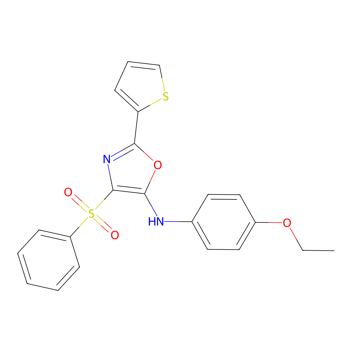 4-(benzenesulfonyl)-N-(4-ethoxyphenyl)-2-thiophen-2-yl-1,3-oxazol-5-amine molecular structure, CAS 627833-42-5