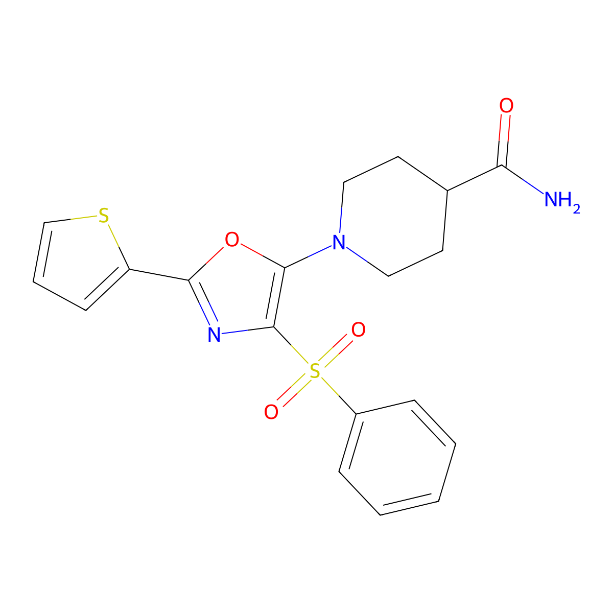 1-(4-(Phenylsulfonyl)-2-(thiophen-2-yl)oxazol-5-yl)piperidine-4-carboxamide molecular structure, CAS 627833-46-9