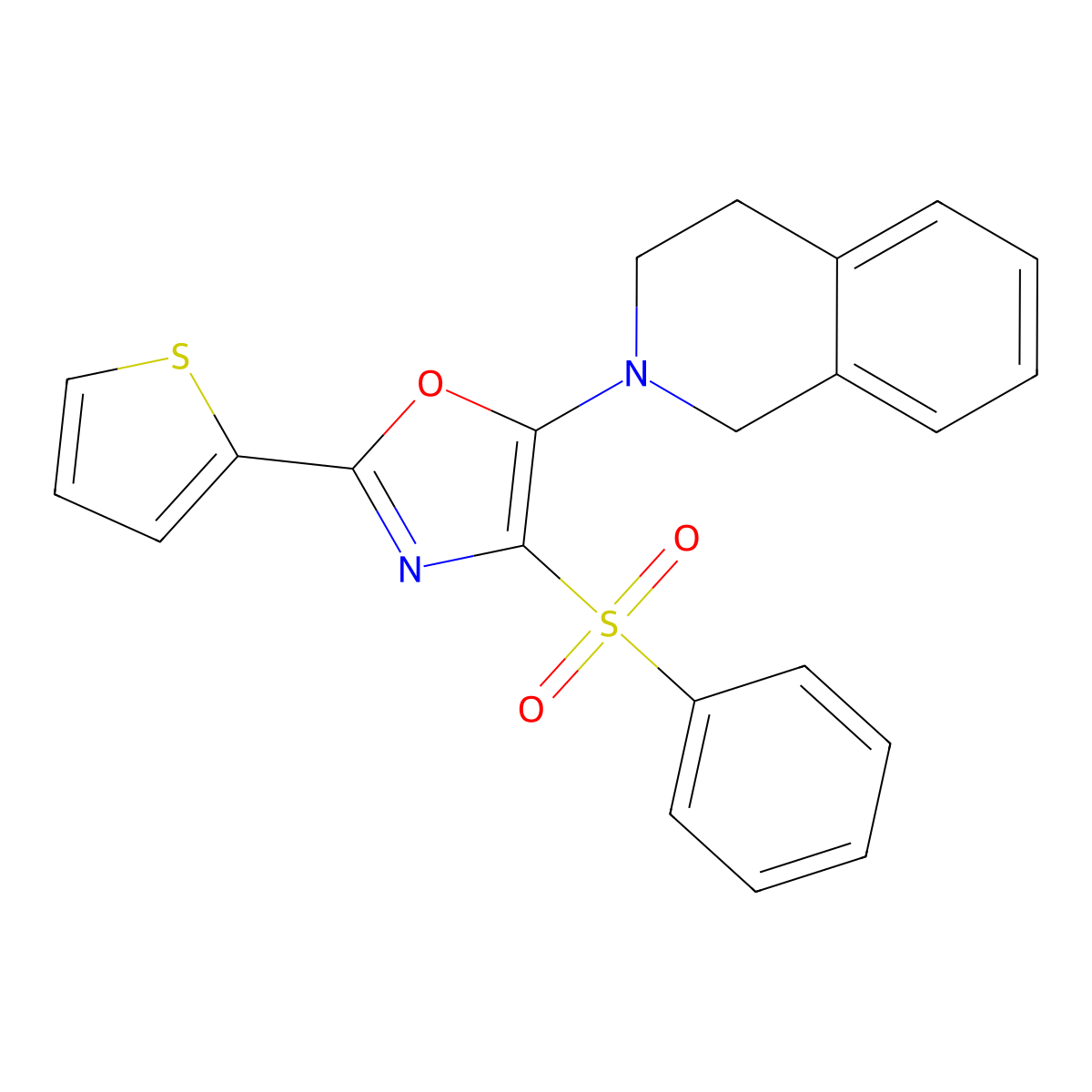 5-(3,4-dihydroisoquinolin-2(1H)-yl)-4-(phenylsulfonyl)-2-(thiophen-2-yl)oxazole molecular structure, CAS 627833-47-0