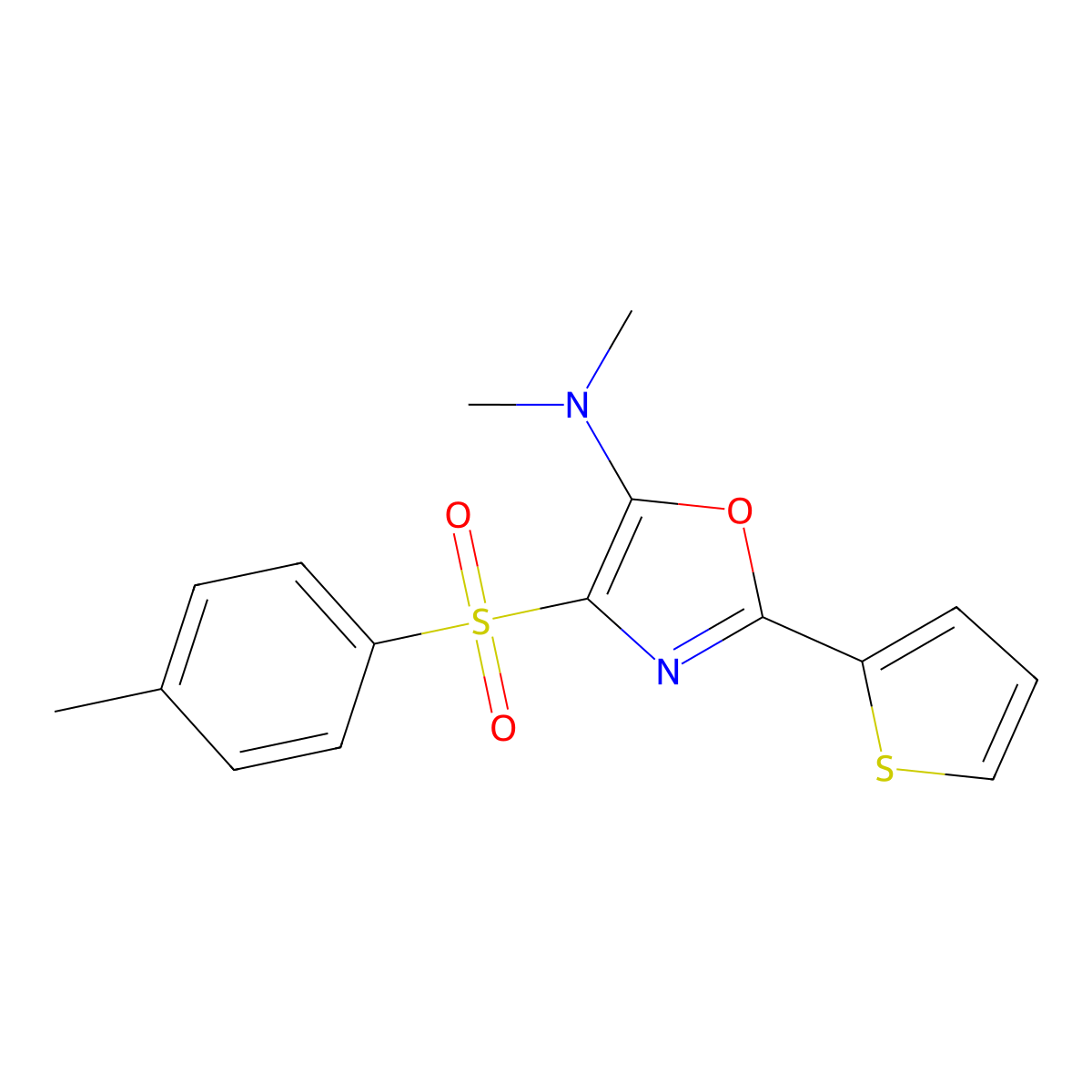 N,N-dimethyl-4-(4-methylphenyl)sulfonyl-2-thiophen-2-yl-1,3-oxazol-5-amine molecular structure, CAS 627833-48-1