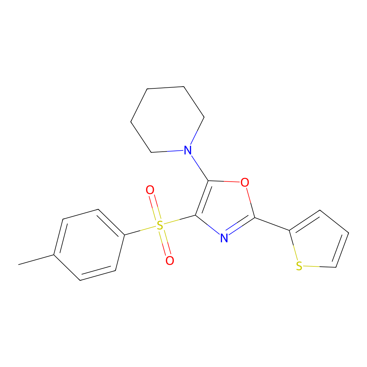 5-(Piperidin-1-yl)-2-(thiophen-2-yl)-4-tosyloxazole molecular structure, CAS 627833-52-7