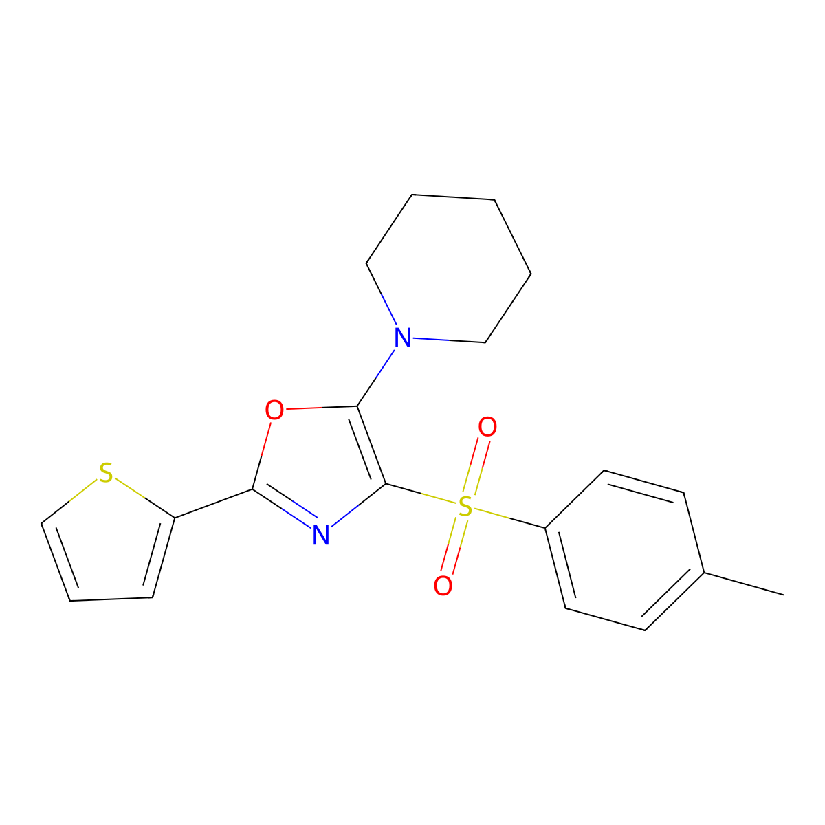 5-(Piperidin-1-yl)-2-(thiophen-2-yl)-4-tosyloxazole molecular structure, CAS 627833-52-7