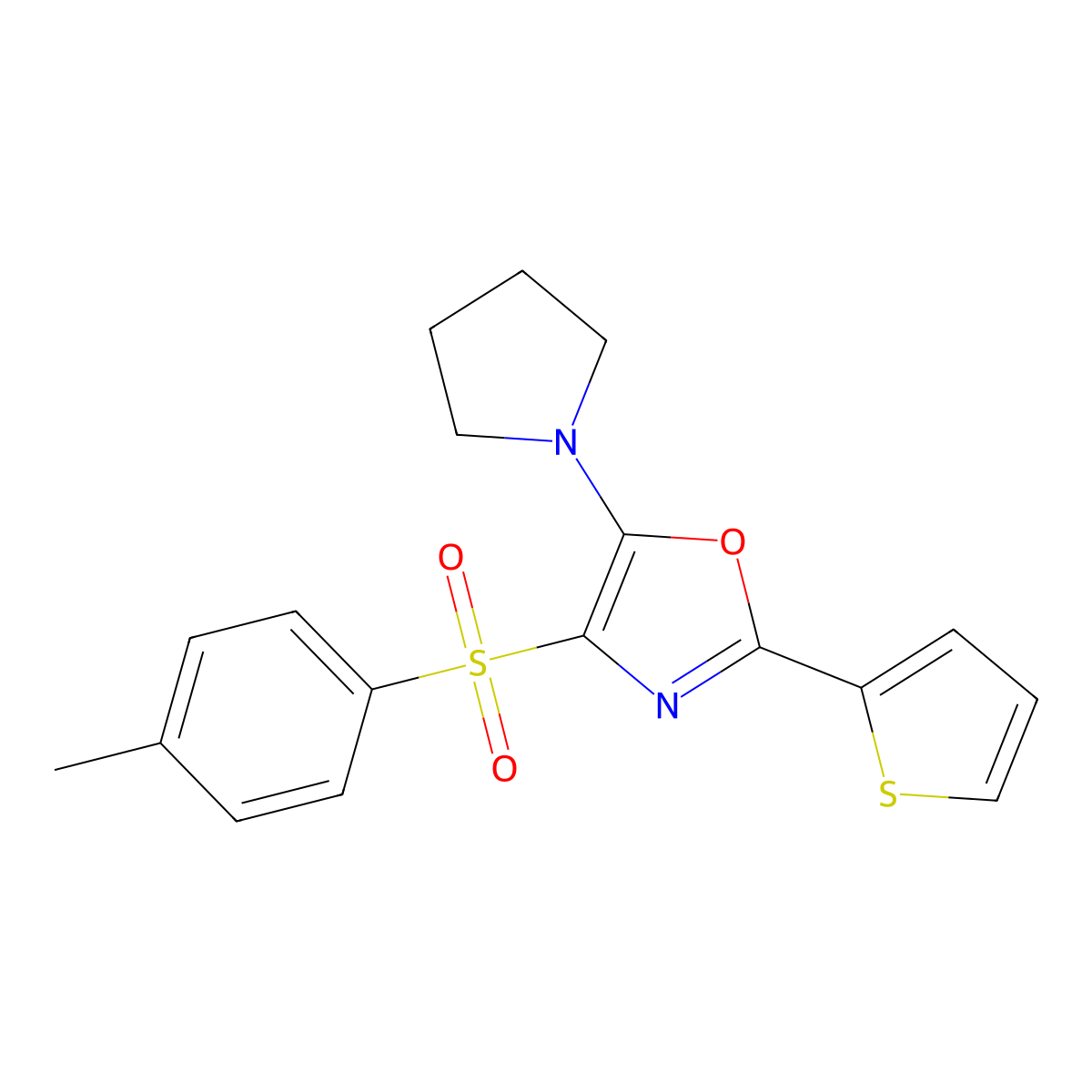 5-(Pyrrolidin-1-yl)-2-(thiophen-2-yl)-4-tosyloxazole molecular structure, CAS 627833-53-8