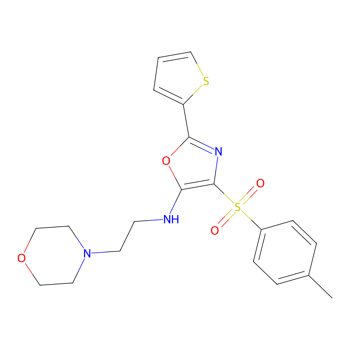 4-(4-methylphenyl)sulfonyl-N-(2-morpholin-4-ylethyl)-2-thiophen-2-yl-1,3-oxazol-5-amine molecular structure, CAS 627833-64-1