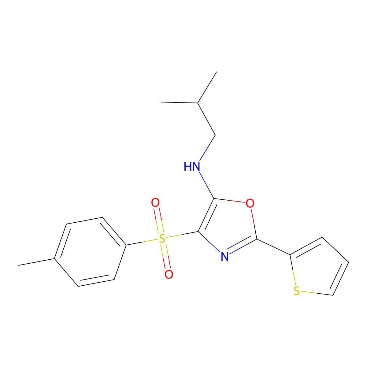 4-(4-methylphenyl)sulfonyl-N-(2-methylpropyl)-2-thiophen-2-yl-1,3-oxazol-5-amine molecular structure, CAS 627833-66-3