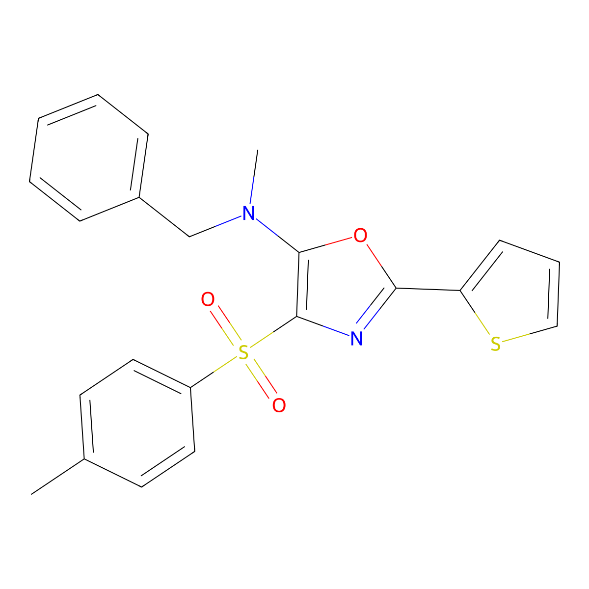 N-benzyl-N-methyl-4-(4-methylphenyl)sulfonyl-2-thiophen-2-yl-1,3-oxazol-5-amine molecular structure, CAS 627833-67-4