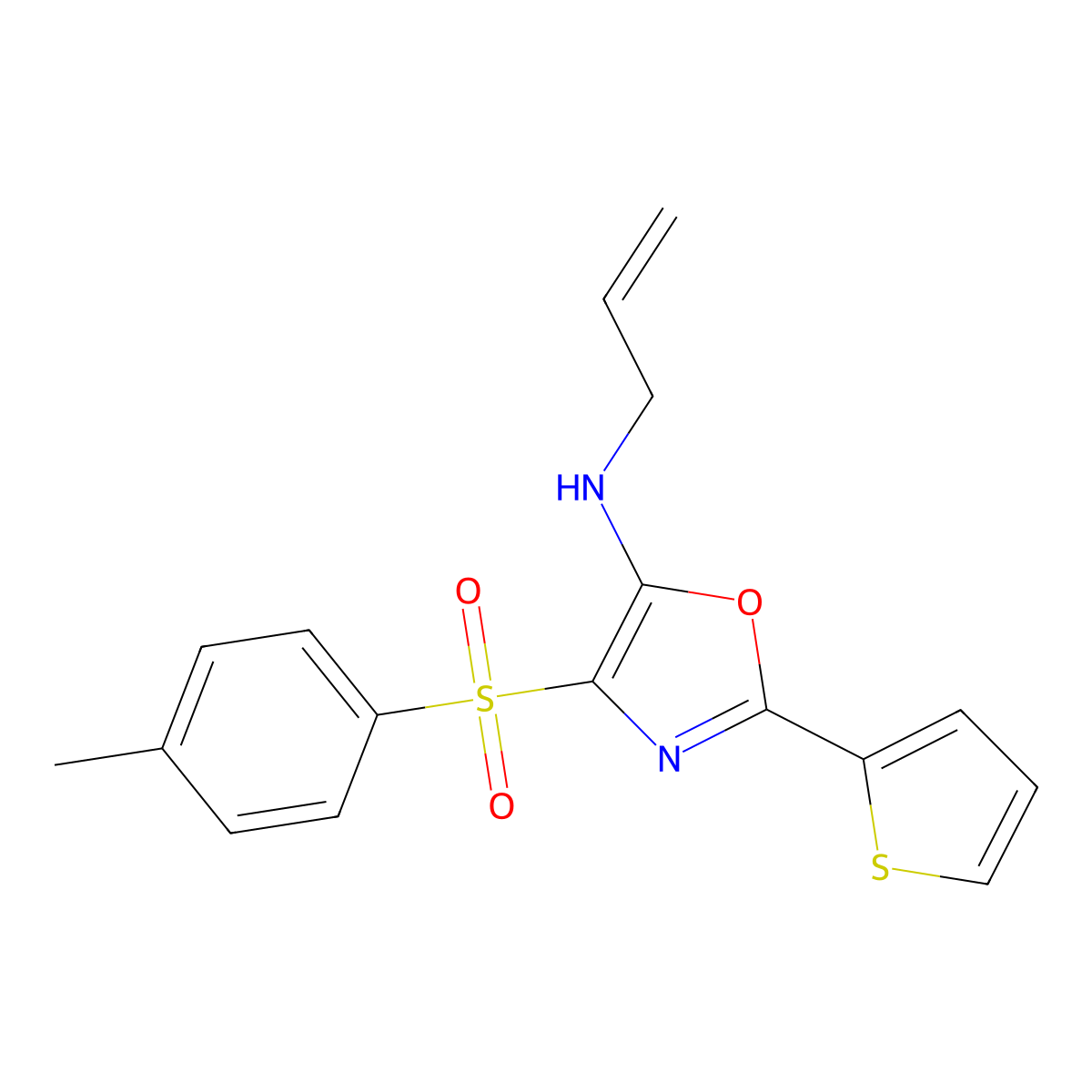 4-(4-methylphenyl)sulfonyl-N-prop-2-enyl-2-thiophen-2-yl-1,3-oxazol-5-amine molecular structure, CAS 627833-71-0