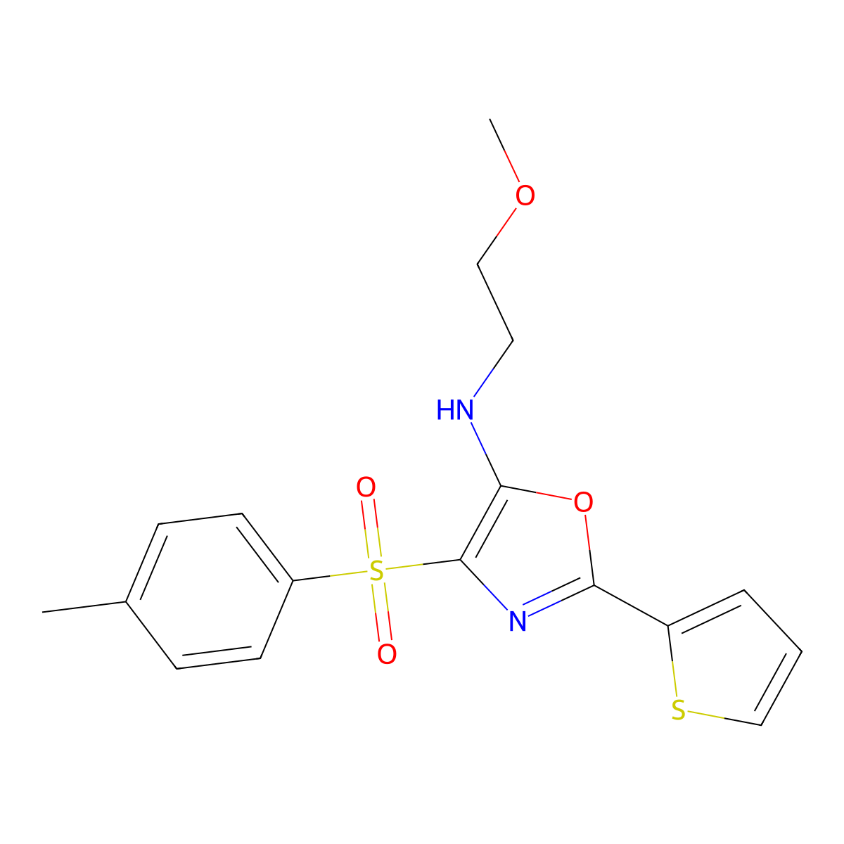 N-(2-methoxyethyl)-4-(4-methylbenzenesulfonyl)-2-(thiophen-2-yl)-1,3-oxazol-5-amine molecular structure, CAS 627833-72-1