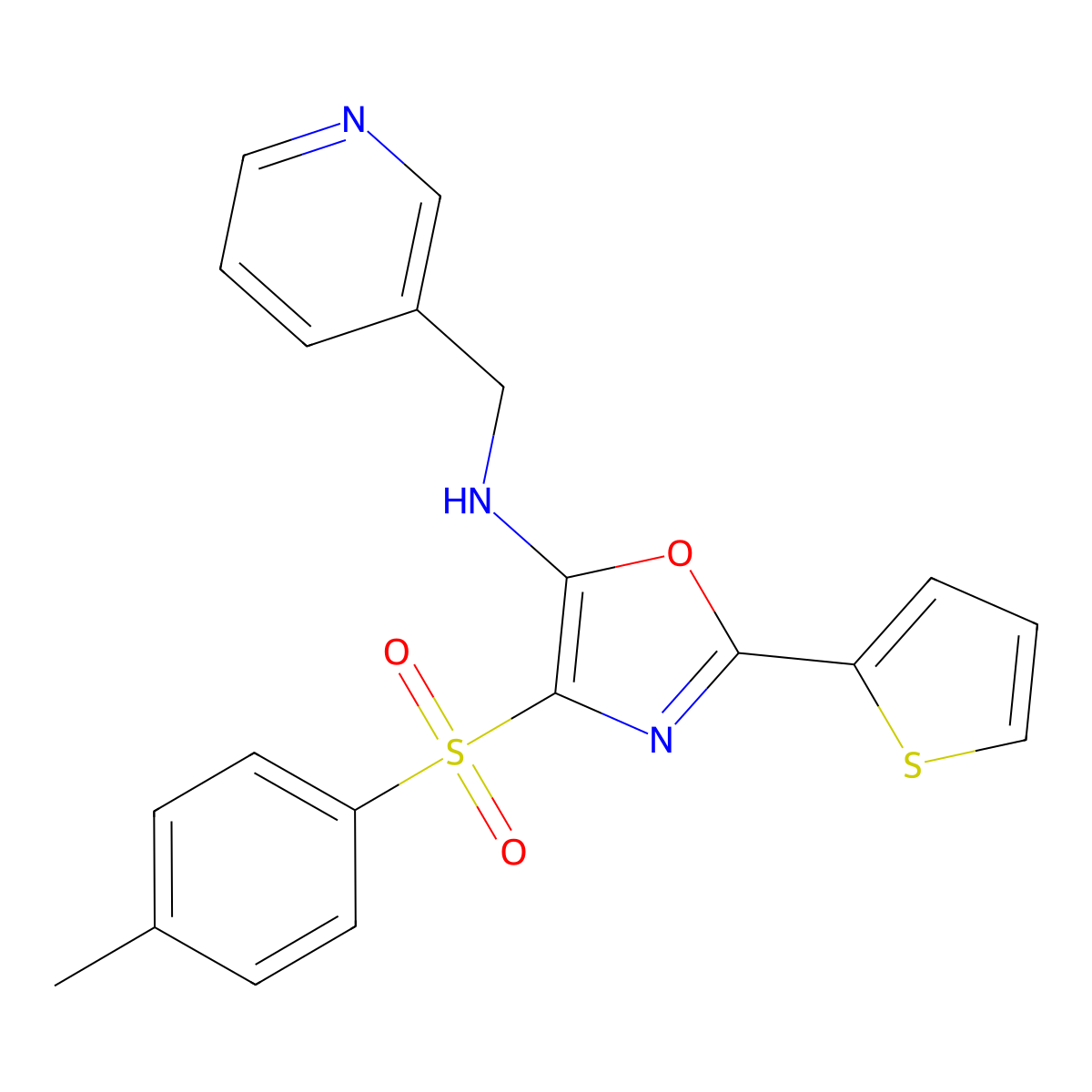 4-(4-methylphenyl)sulfonyl-N-(pyridin-3-ylmethyl)-2-thiophen-2-yl-1,3-oxazol-5-amine molecular structure, CAS 627833-78-7