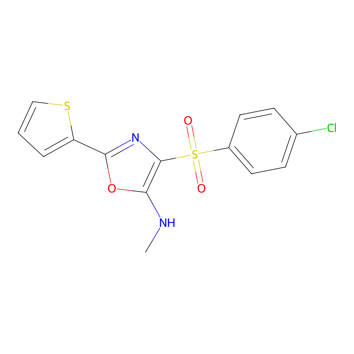 4-((4-chlorophenyl)sulfonyl)-N-methyl-2-(thiophen-2-yl)oxazol-5-amine molecular structure, CAS 627834-57-5