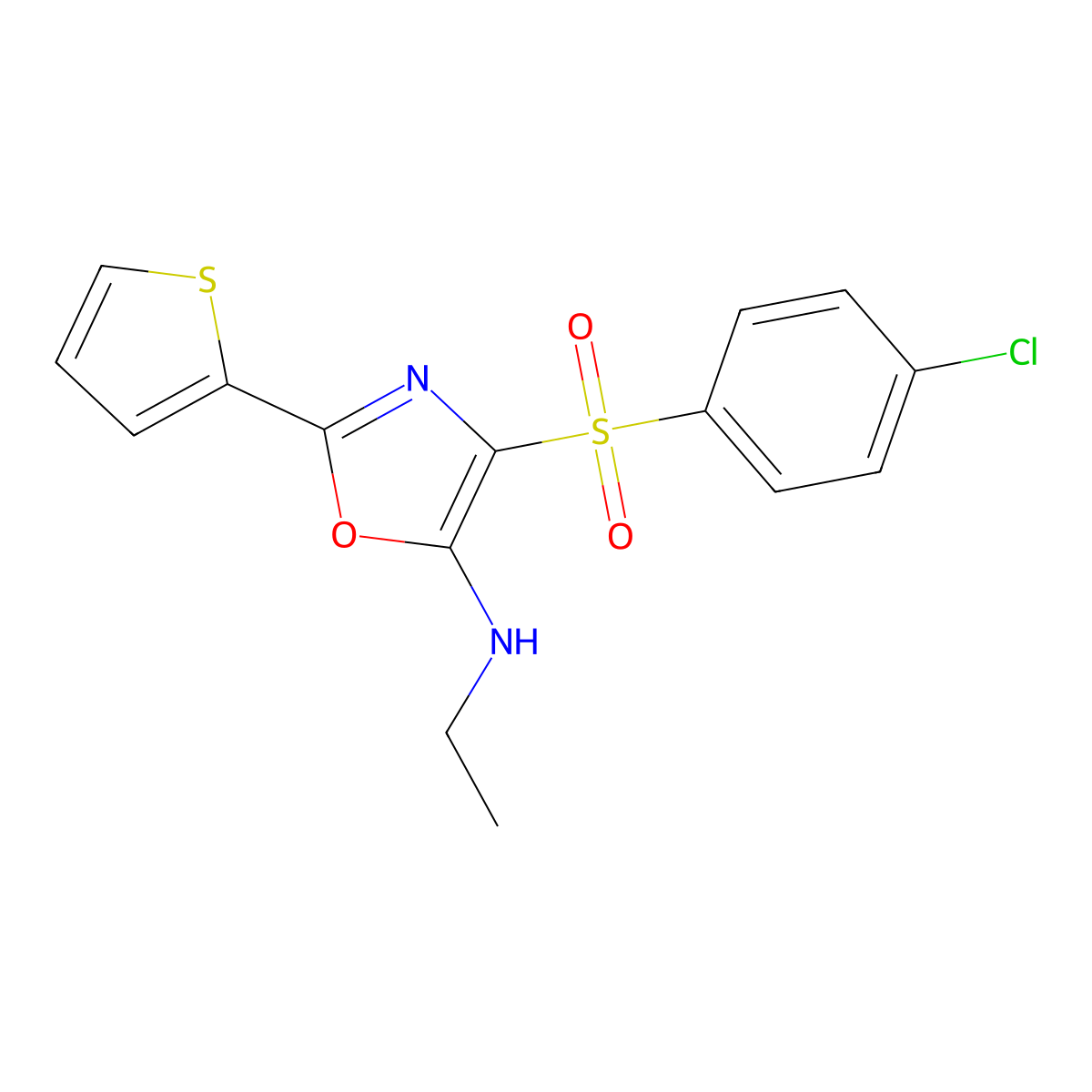 4-((4-chlorophenyl)sulfonyl)-N-ethyl-2-(thiophen-2-yl)oxazol-5-amine molecular structure, CAS 627834-59-7