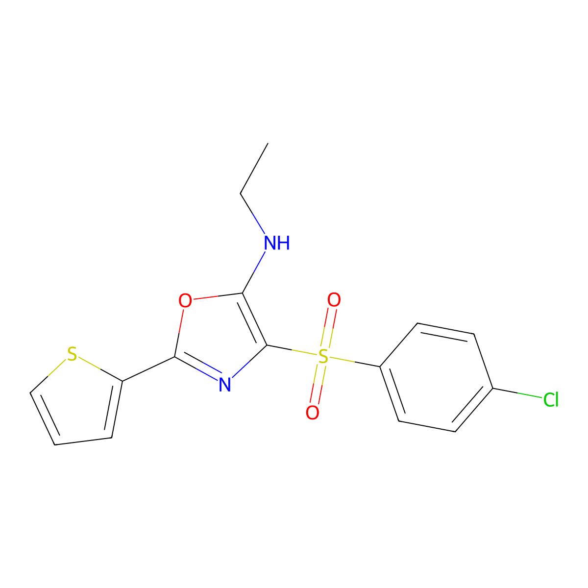 4-((4-chlorophenyl)sulfonyl)-N-ethyl-2-(thiophen-2-yl)oxazol-5-amine molecular structure, CAS 627834-59-7