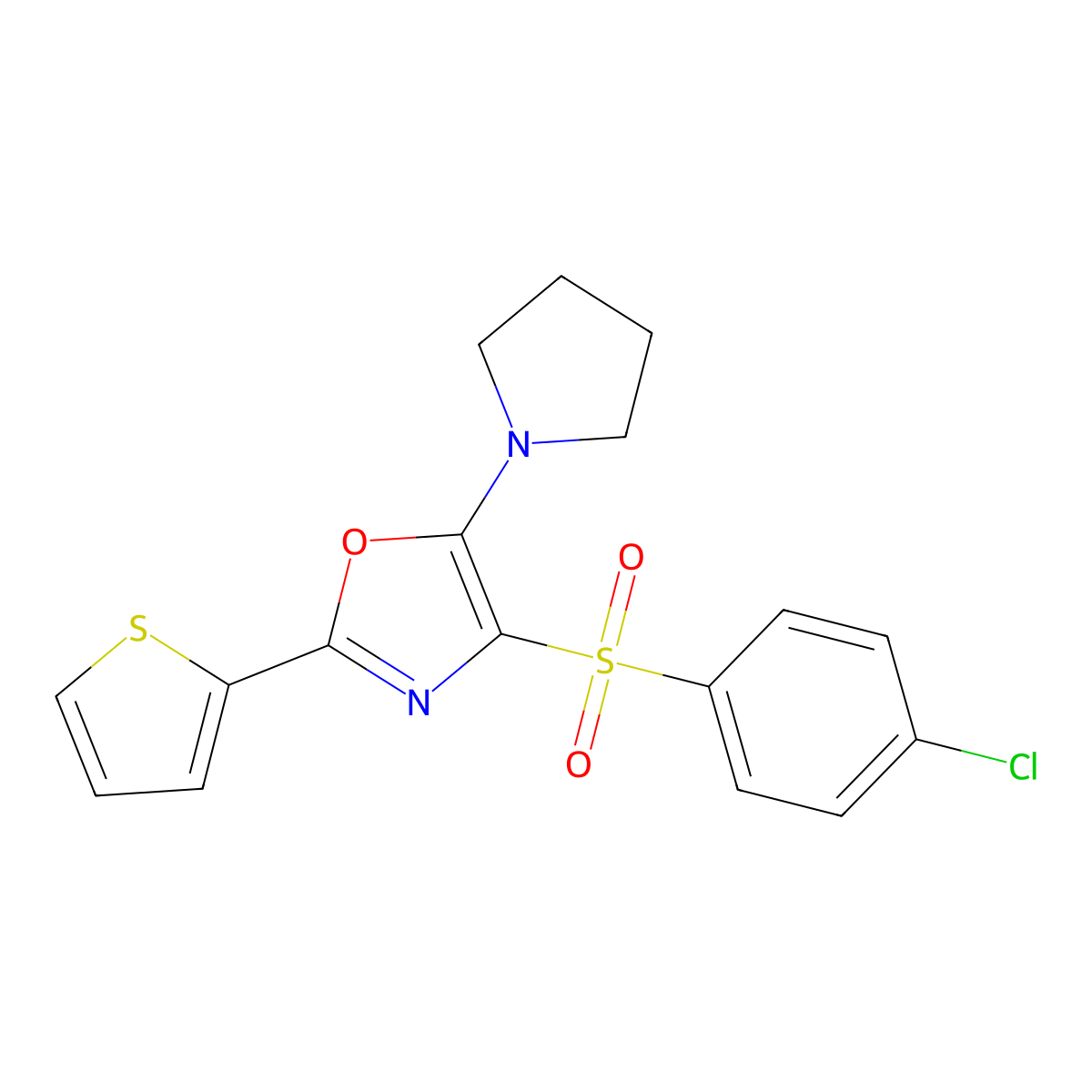 4-(4-Chlorophenyl)sulfonyl-5-pyrrolidin-1-yl-2-thiophen-2-yl-1,3-oxazole molecular structure, CAS 627834-63-3