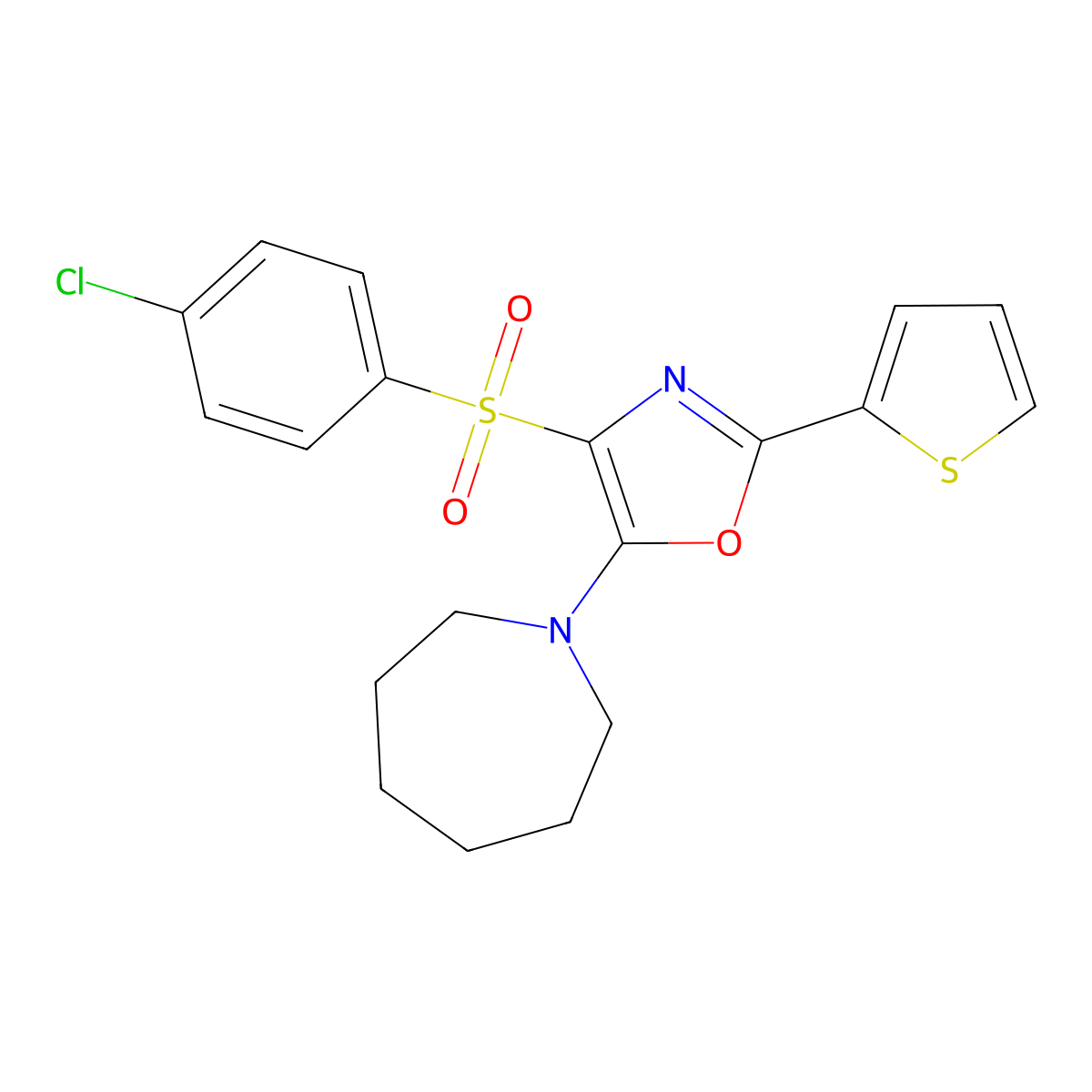 5-(Azepan-1-yl)-4-((4-chlorophenyl)sulfonyl)-2-(thiophen-2-yl)oxazole molecular structure, CAS 627834-64-4