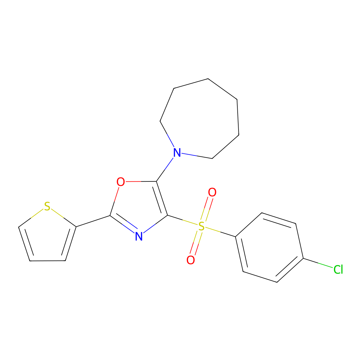 5-(Azepan-1-yl)-4-((4-chlorophenyl)sulfonyl)-2-(thiophen-2-yl)oxazole molecular structure, CAS 627834-64-4