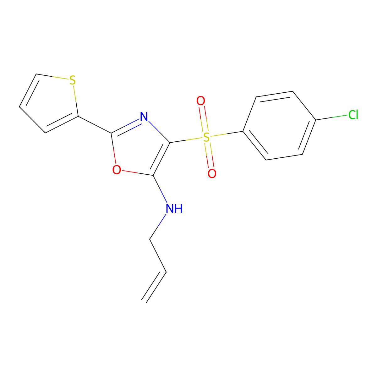 4-(4-chlorophenyl)sulfonyl-N-prop-2-enyl-2-thiophen-2-yl-1,3-oxazol-5-amine molecular structure, CAS 627834-81-5