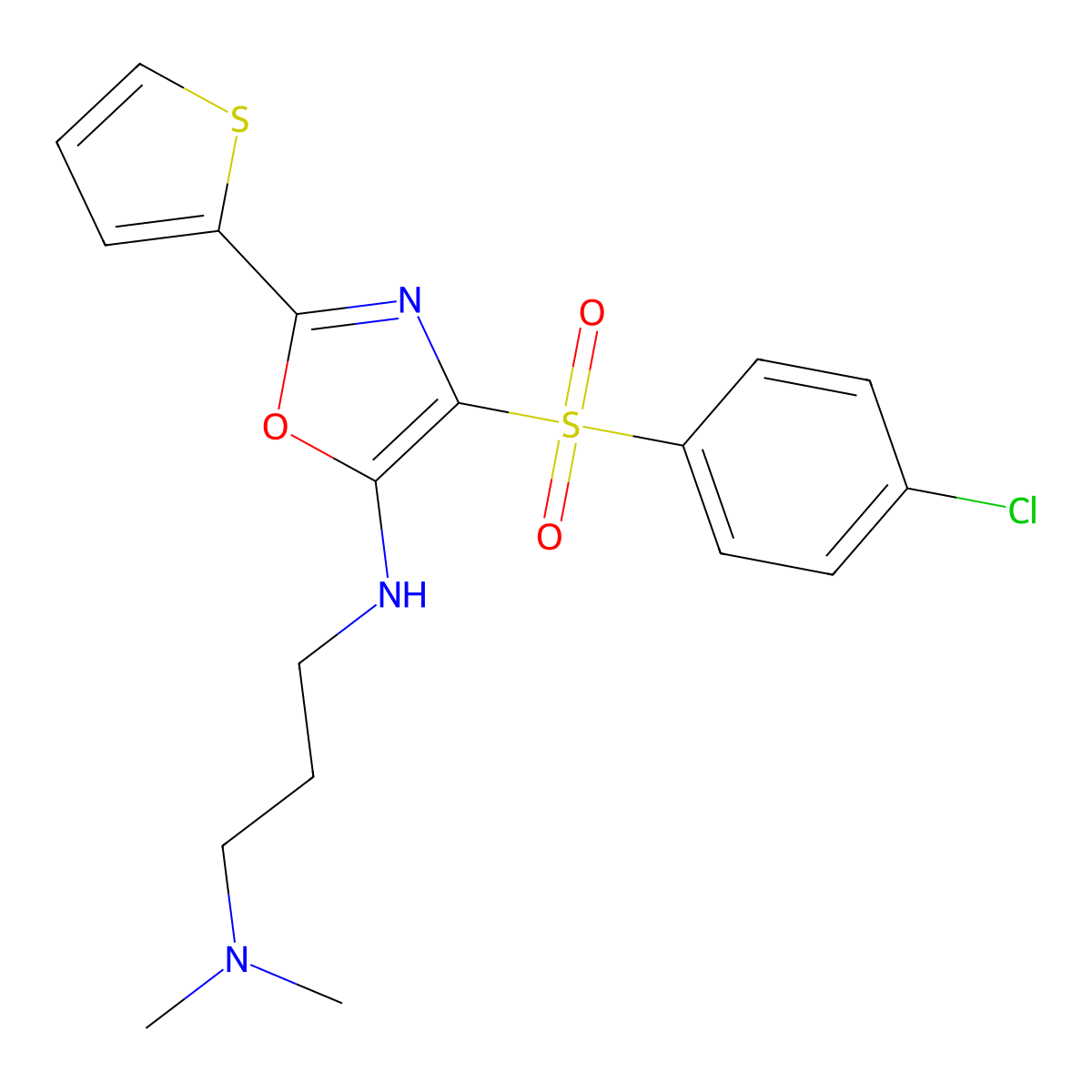 N-[4-(4-chlorophenyl)sulfonyl-2-thiophen-2-yl-1,3-oxazol-5-yl]-N',N'-dimethylpropane-1,3-diamine molecular structure, CAS 627834-83-7