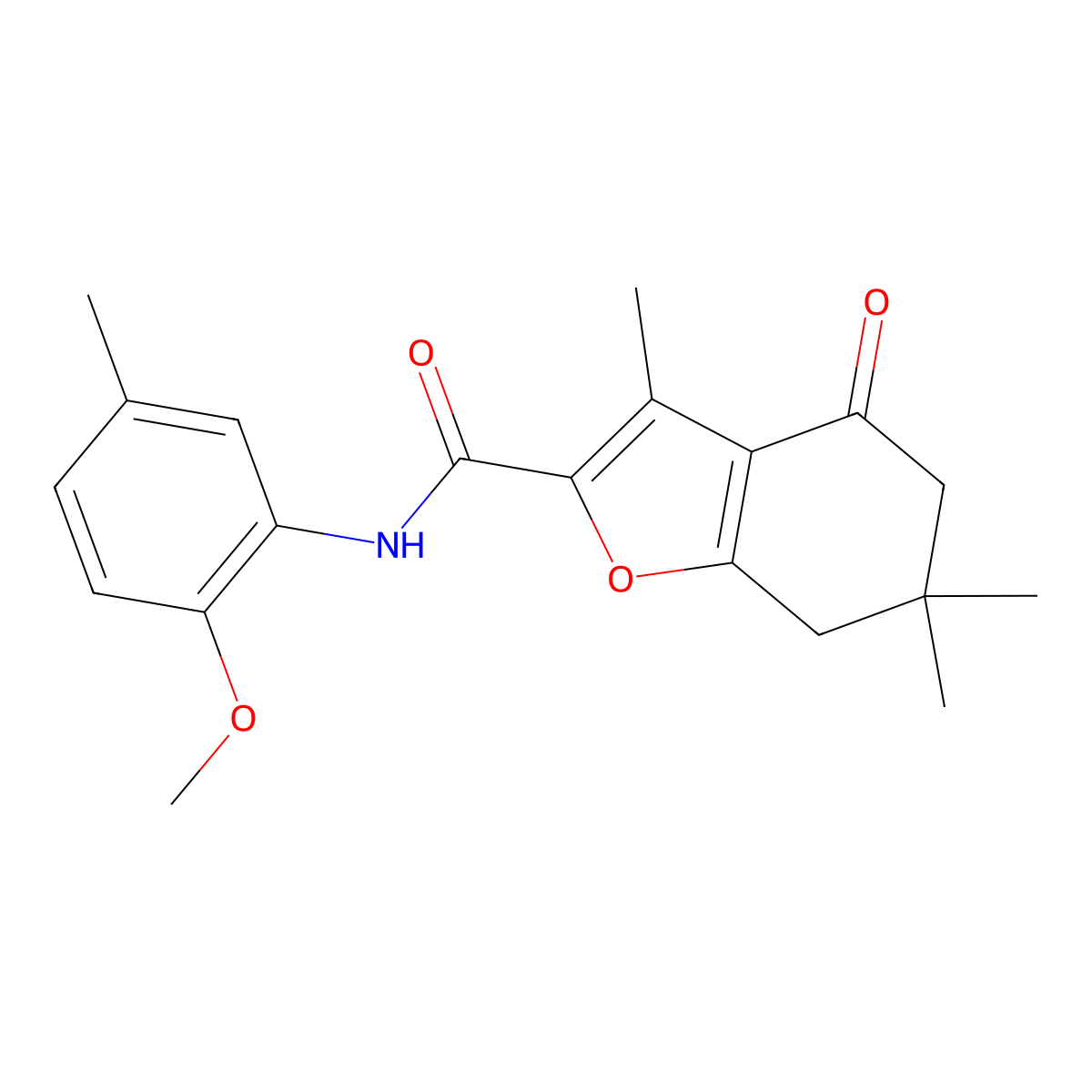 N-(2-methoxy-5-methylphenyl)-3,6,6-trimethyl-4-oxo-4,5,6,7-tetrahydrobenzofuran-2-carboxamide molecular structure, CAS 627843-39-4