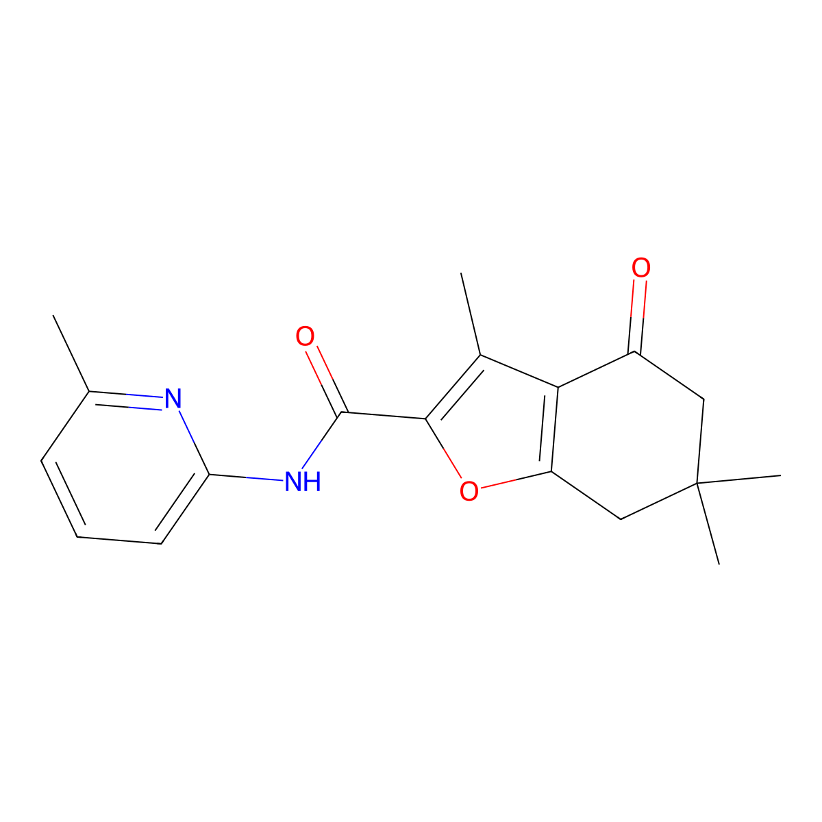 3,6,6-trimethyl-N-(6-methyl-2-pyridinyl)-4-oxo-4,5,6,7-tetrahydro-1-benzofuran-2-carboxamide molecular structure, CAS 627843-42-9