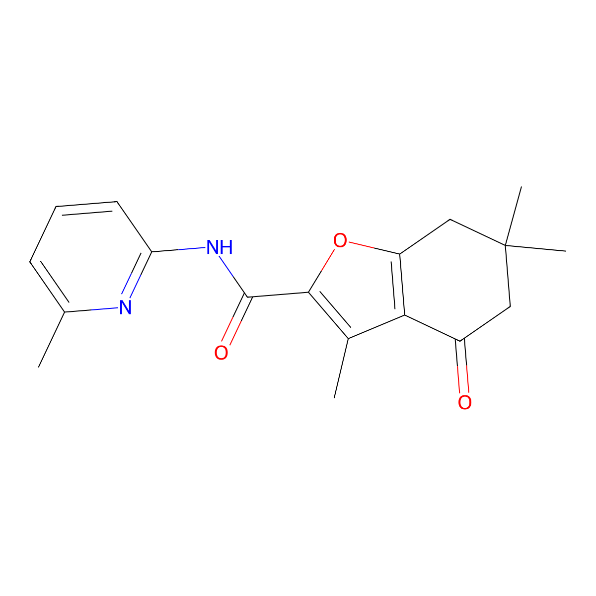 3,6,6-trimethyl-N-(6-methyl-2-pyridinyl)-4-oxo-4,5,6,7-tetrahydro-1-benzofuran-2-carboxamide molecular structure, CAS 627843-42-9