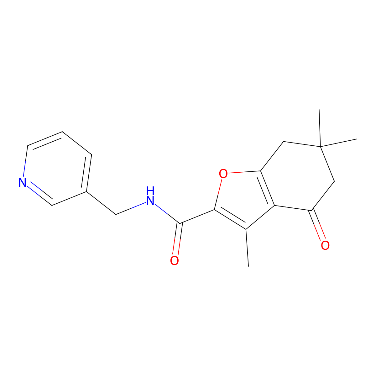 3,6,6-trimethyl-4-oxo-N-(pyridin-3-ylmethyl)-5,7-dihydro-1-benzofuran-2-carboxamide molecular structure, CAS 627843-44-1