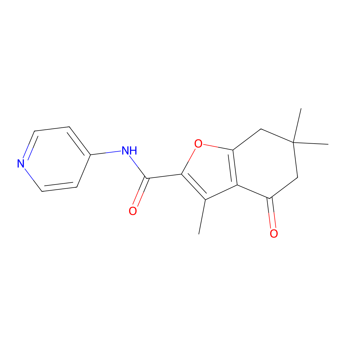 3,6,6-trimethyl-4-oxo-N-4-pyridinyl-4,5,6,7-tetrahydro-1-benzofuran-2-carboxamide molecular structure, CAS 627843-48-5