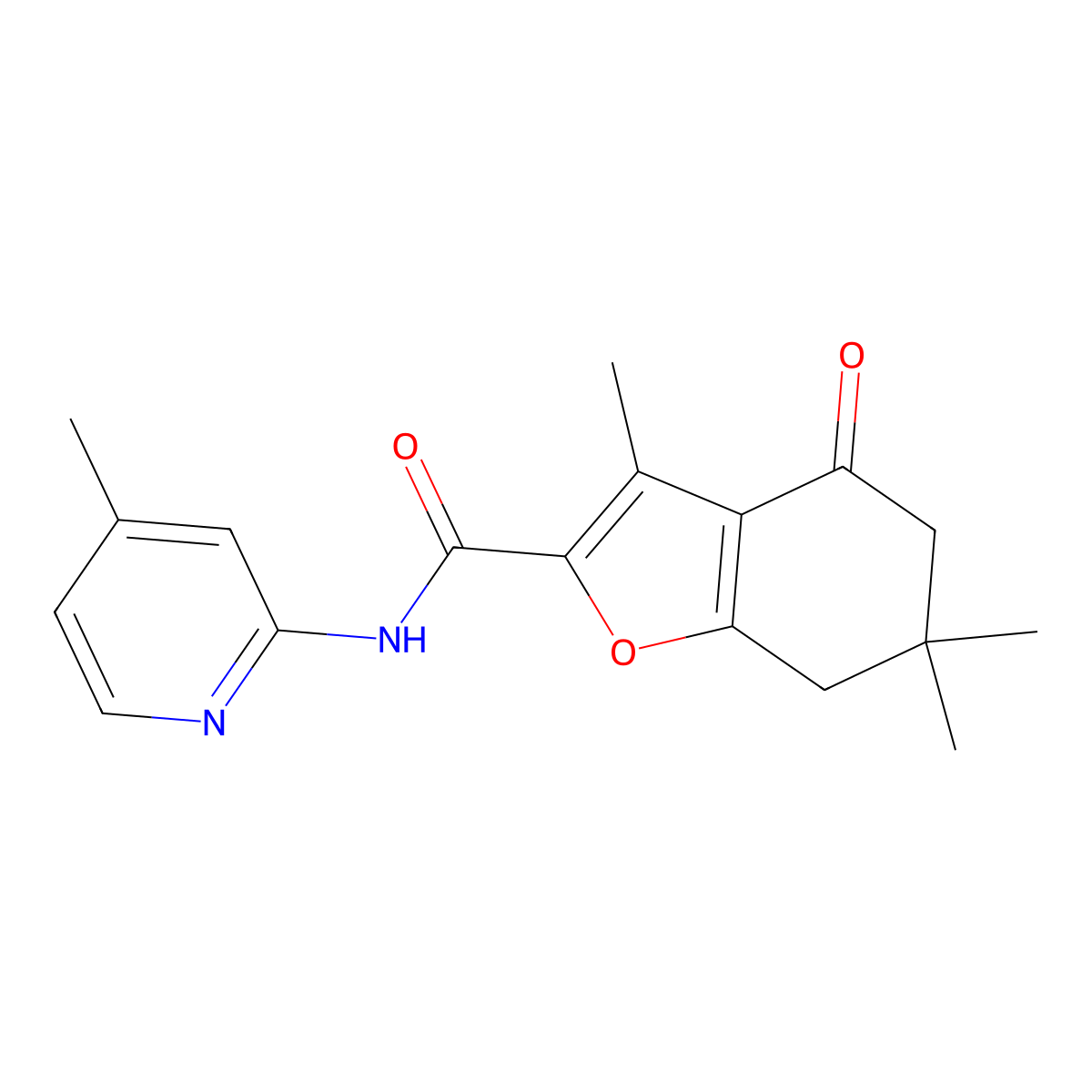 3,6,6-trimethyl-N-(4-methylpyridin-2-yl)-4-oxo-4,5,6,7-tetrahydro-1-benzofuran-2-carboxamide molecular structure, CAS 627843-57-6