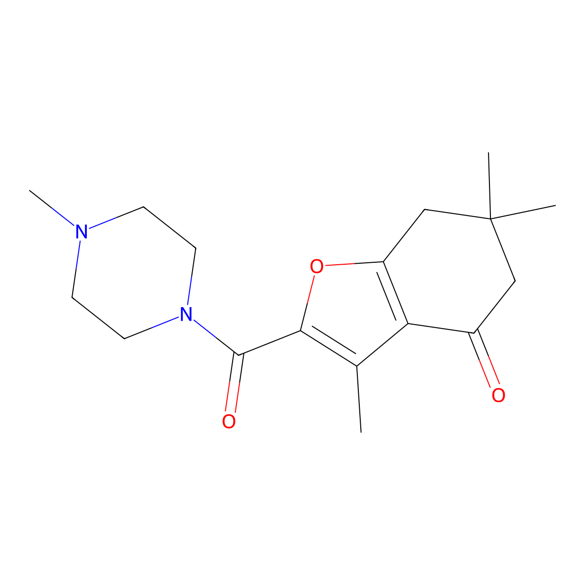 3,6,6-trimethyl-2-[(4-methyl-1-piperazinyl)carbonyl]-6,7-dihydro-1-benzofuran-4(5H)-one molecular structure, CAS 627843-85-0