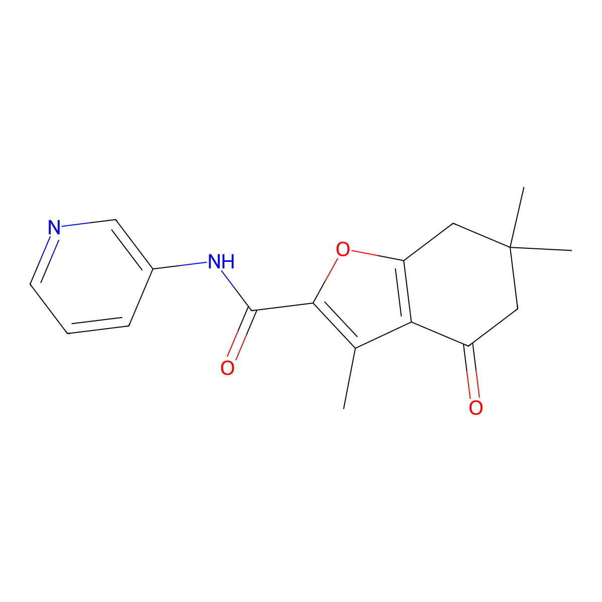 3,6,6-trimethyl-4-oxo-N-(pyridin-3-yl)-4,5,6,7-tetrahydro-1-benzofuran-2-carboxamide molecular structure, CAS 627843-96-3