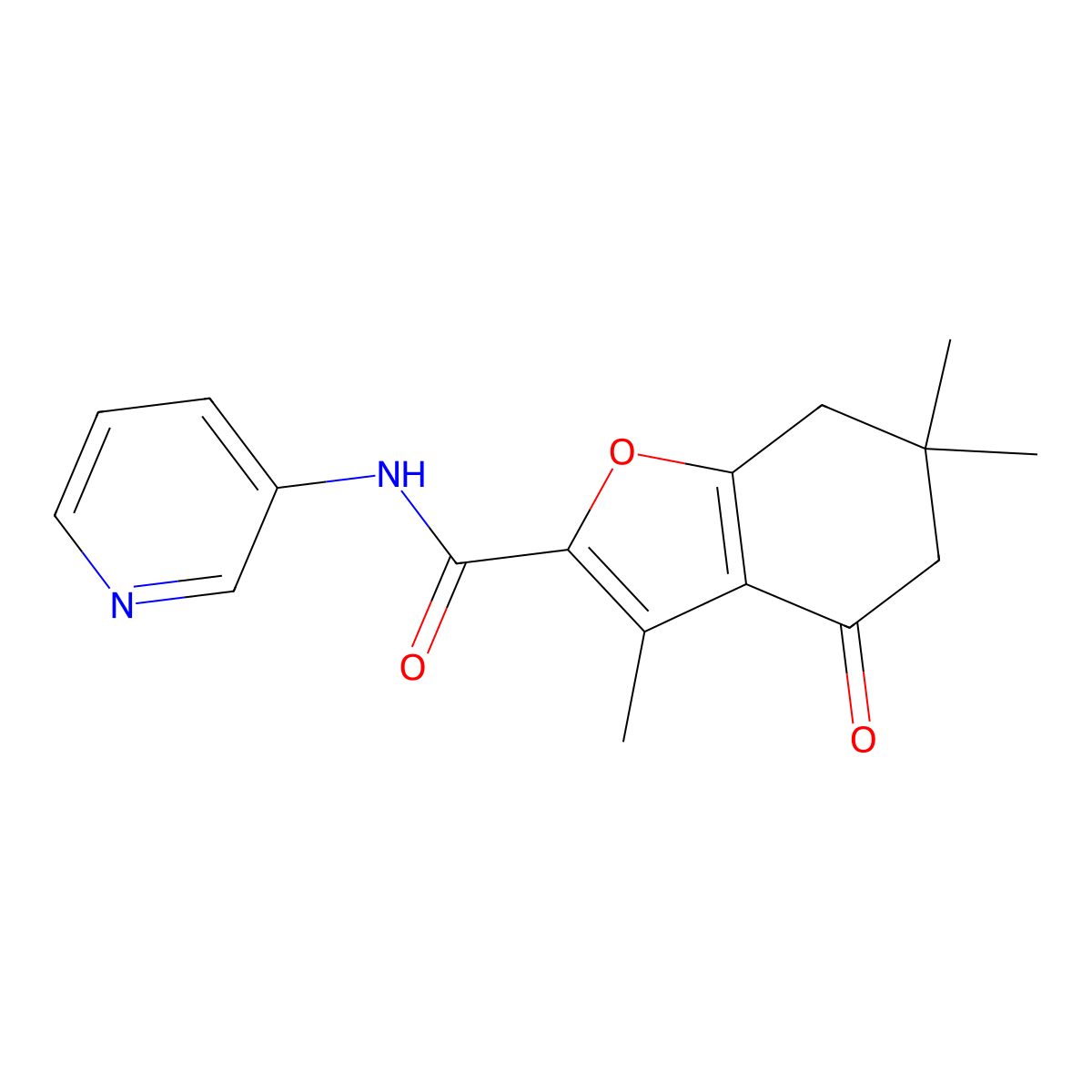 3,6,6-trimethyl-4-oxo-N-(pyridin-3-yl)-4,5,6,7-tetrahydro-1-benzofuran-2-carboxamide molecular structure, CAS 627843-96-3