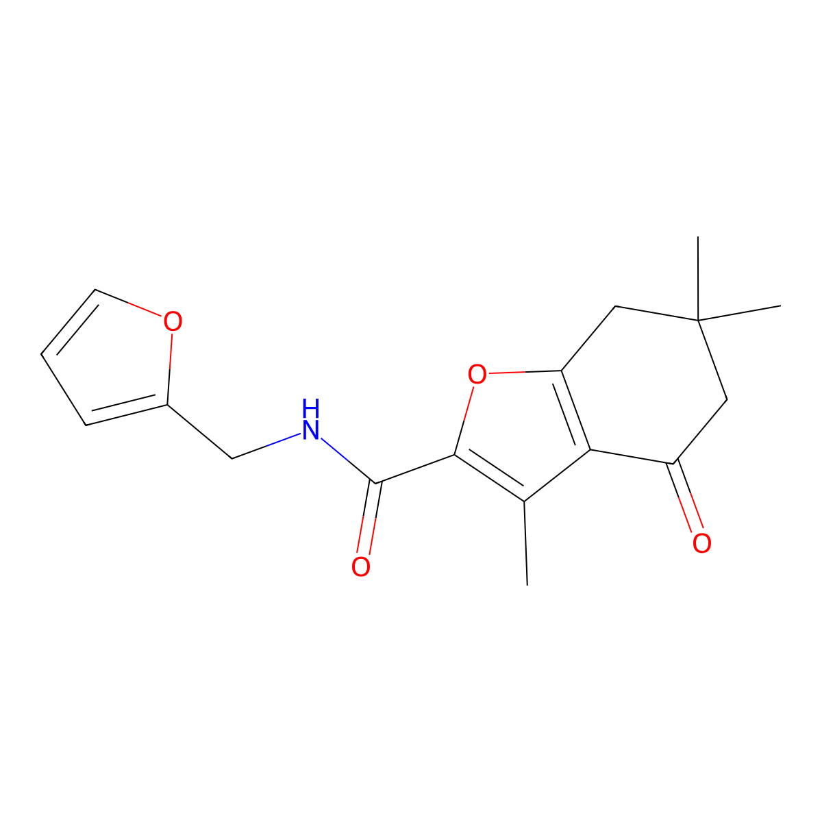 N-(furan-2-ylmethyl)-3,6,6-trimethyl-4-oxo-4,5,6,7-tetrahydro-1-benzofuran-2-carboxamide molecular structure, CAS 627843-99-6