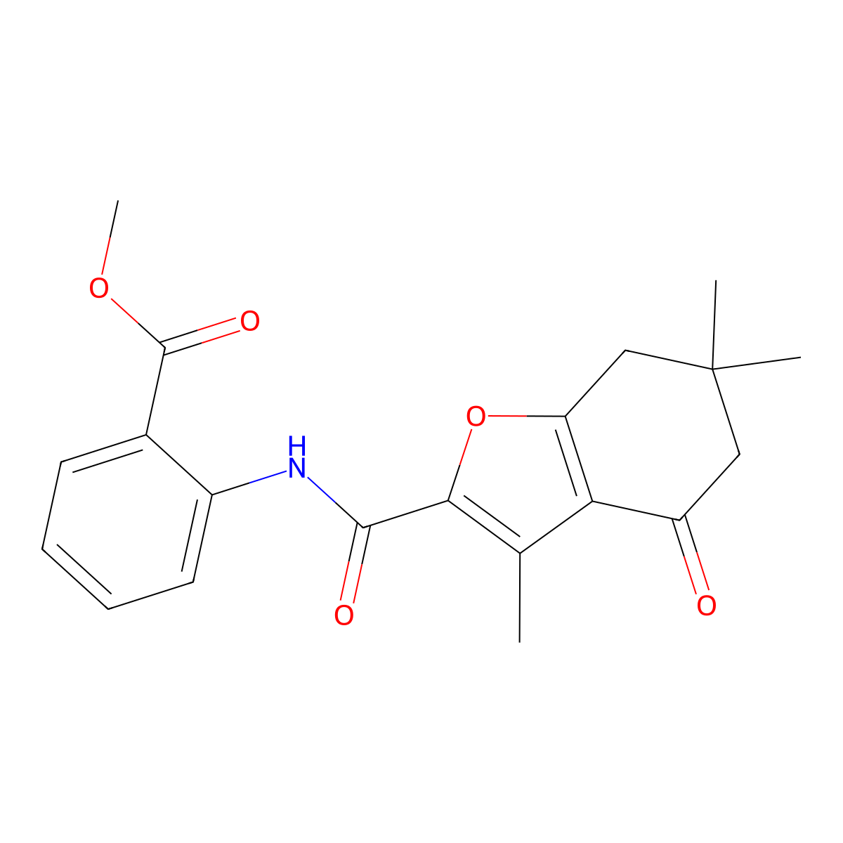 Methyl 2-[(3,6,6-trimethyl-4-oxo-5,6,7-trihydrobenzo[2,1-d]furan-2-yl)carbonyl amino]benzoate molecular structure, CAS 627844-00-2