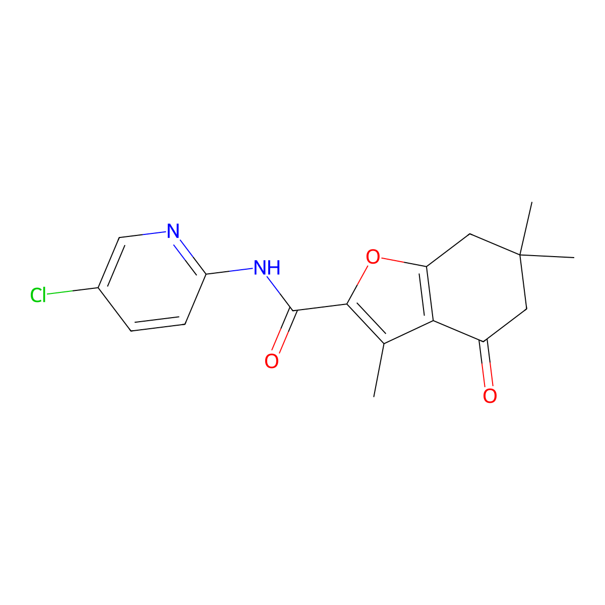 N-(5-chloropyridin-2-yl)-3,6,6-trimethyl-4-oxo-4,5,6,7-tetrahydro-1-benzofuran-2-carboxamide molecular structure, CAS 627844-06-8