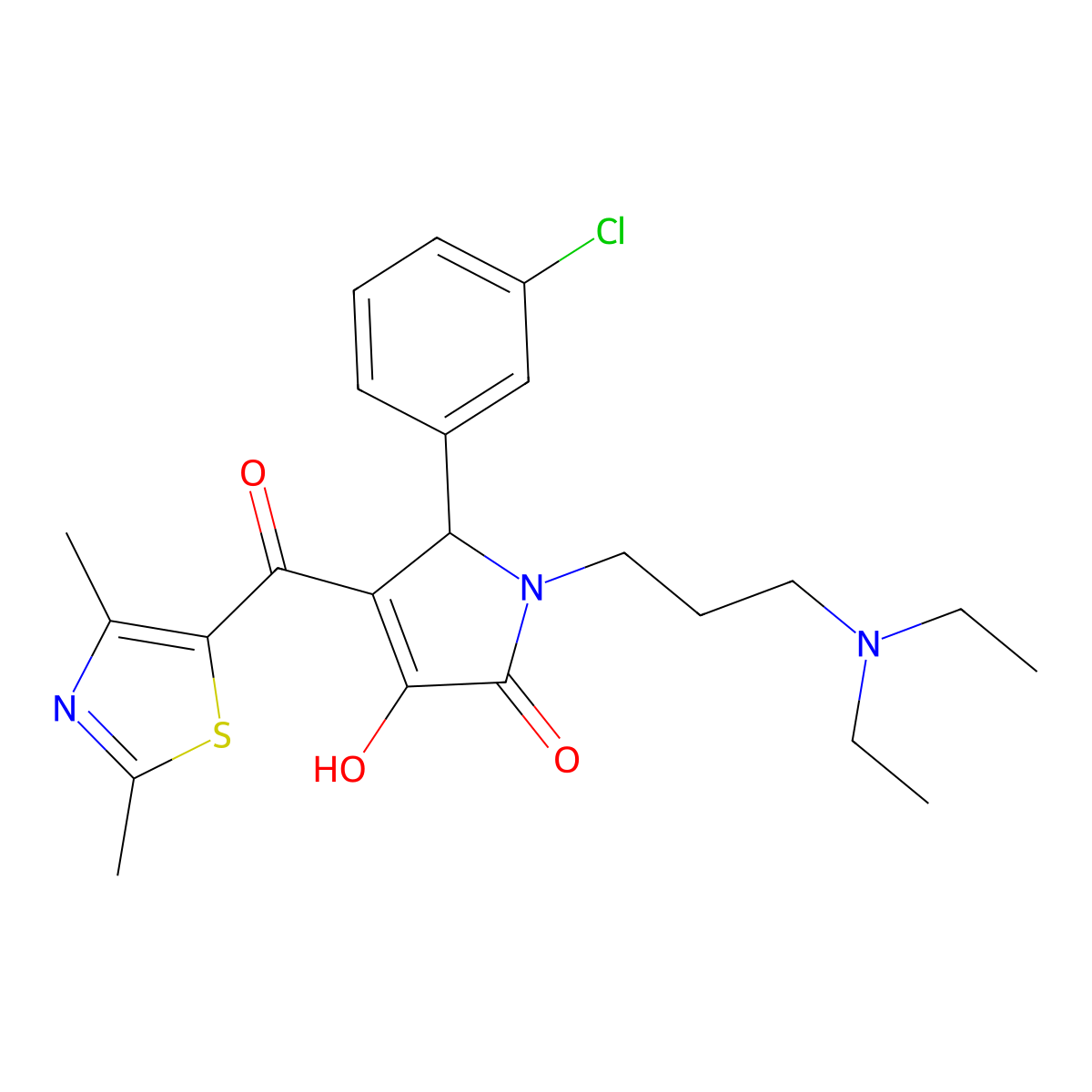 5-(3-chlorophenyl)-1-[3-(diethylamino)propyl]-4-[(2,4-dimethyl-1,3-thiazol-5-yl)carbonyl]-3-hydroxy-1,5-dihydro-2H-pyrrol-2-one molecular structure, CAS 627887-95-0