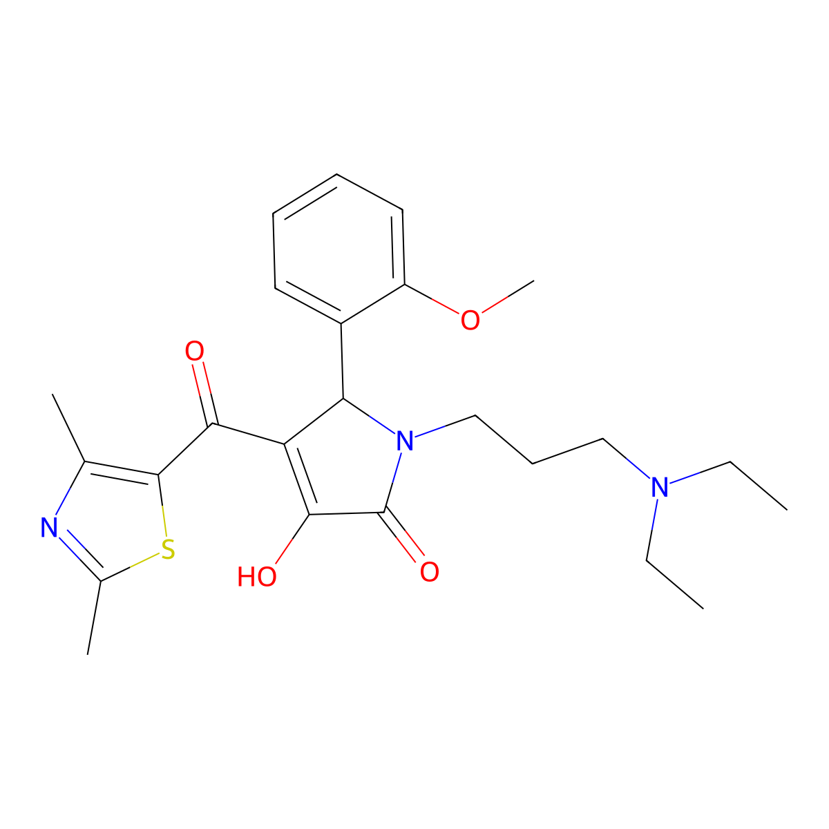 1-[3-(diethylamino)propyl]-4-[(2,4-dimethyl-1,3-thiazol-5-yl)carbonyl]-3-hydroxy-5-(2-methoxyphenyl)-1,5-dihydro-2H-pyrrol-2-one molecular structure, CAS 627888-16-8