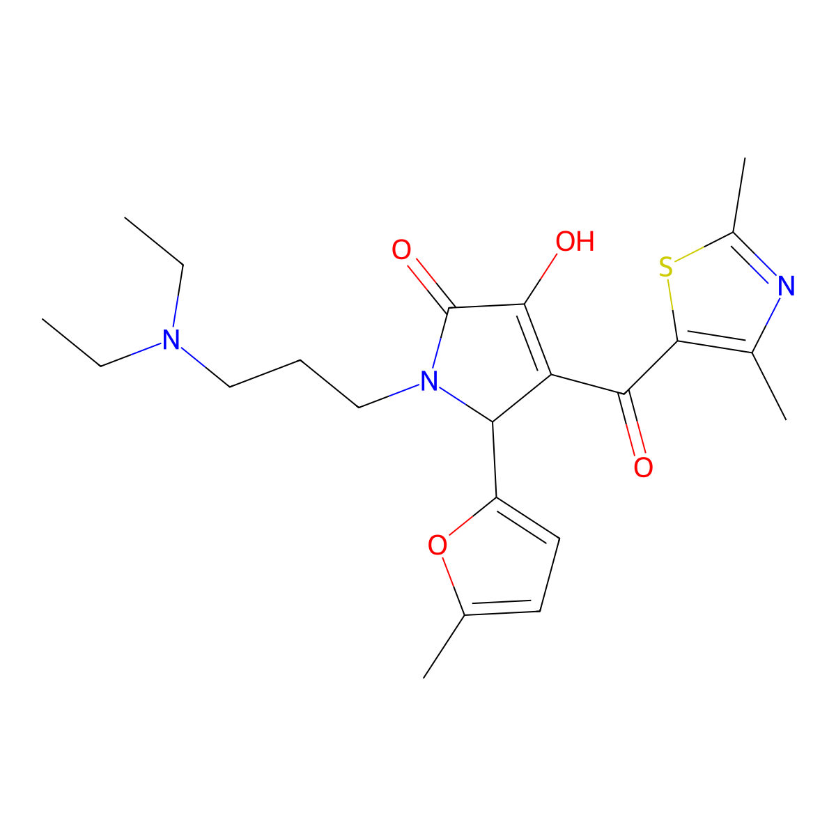 1-(3-(diethylamino)propyl)-4-(2,4-dimethylthiazole-5-carbonyl)-3-hydroxy-5-(5-methylfuran-2-yl)-1H-pyrrol-2(5H)-one molecular structure, CAS 627888-29-3