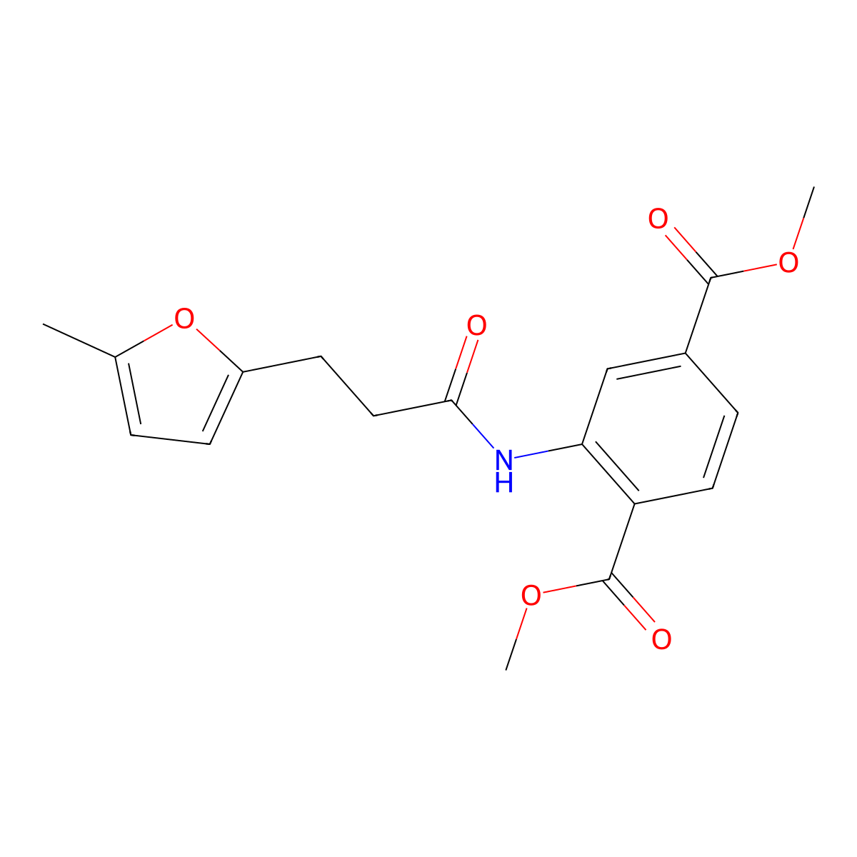 2-[[3-(5-Methyl-2-furanyl)-1-oxopropyl]amino]benzene-1,4-dicarboxylic acid dimethyl ester molecular structure, CAS 627889-33-2