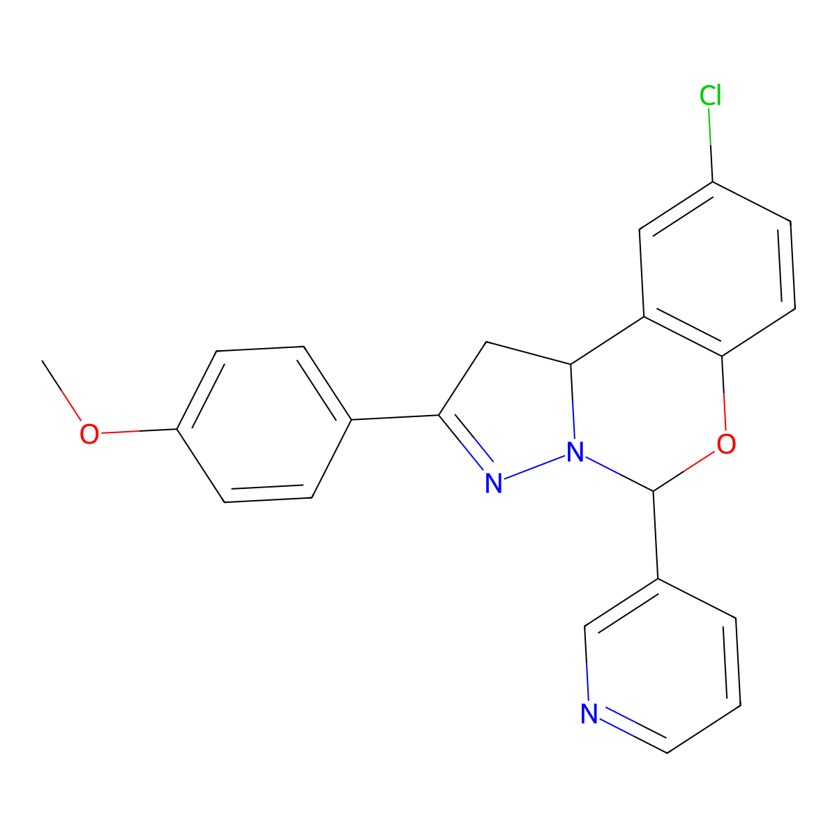 9-Chloro-2-(4-methoxyphenyl)-5-(pyridin-3-yl)-1,10b-dihydropyrazolo[1,5-c][1,3]benzoxazine molecular structure, CAS 627889-47-8