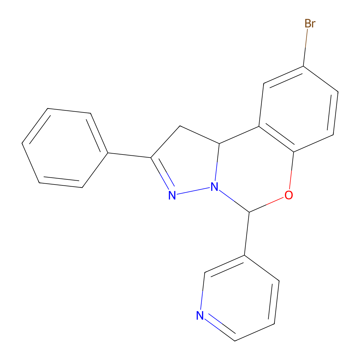 9-Bromo-2-phenyl-5-(pyridin-3-yl)-1,10b-dihydropyrazolo[1,5-c][1,3]benzoxazine molecular structure, CAS 627889-49-0