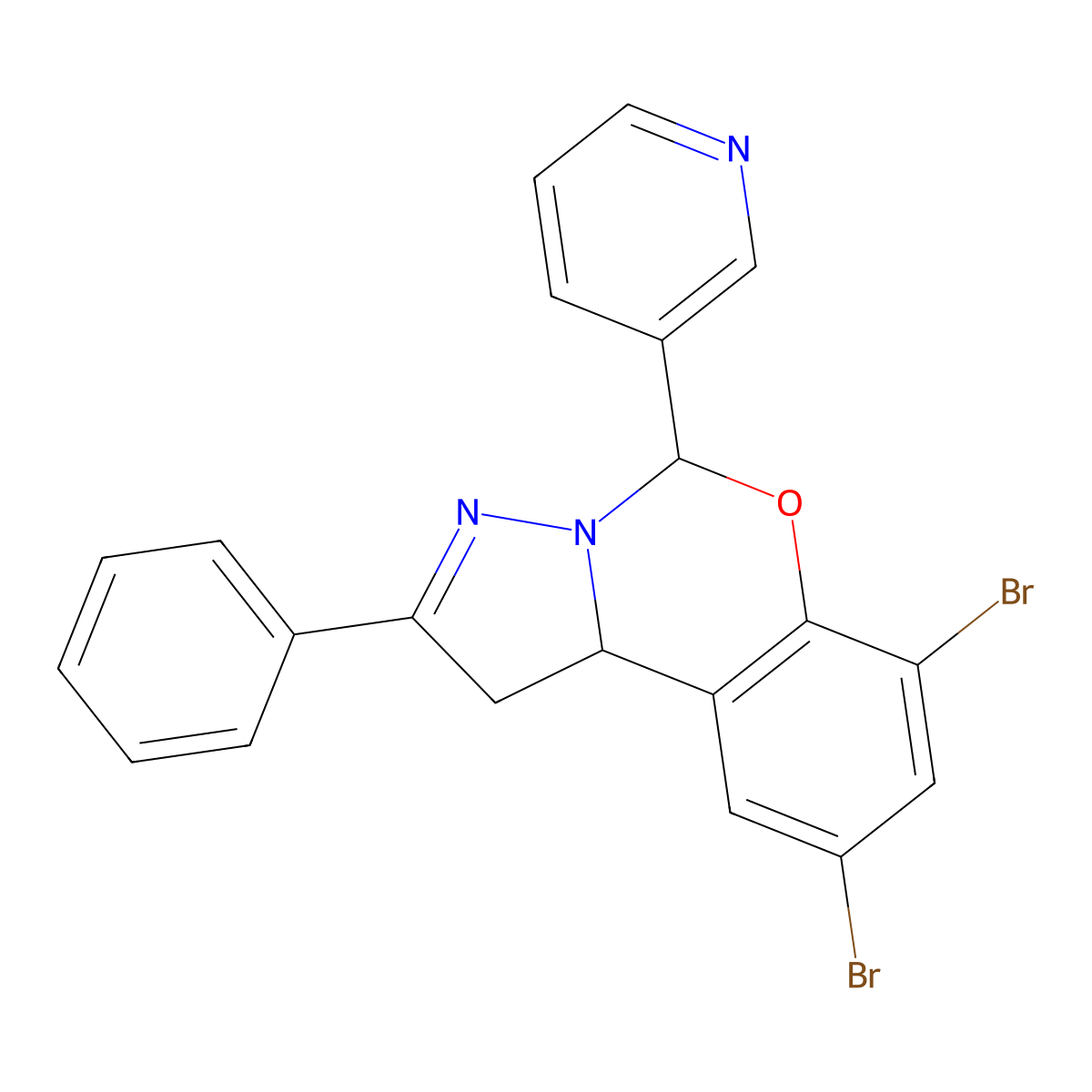 7,9-Dibromo-2-phenyl-5-(pyridin-3-yl)-1,10b-dihydropyrazolo[1,5-c][1,3]benzoxazine molecular structure, CAS 627889-54-7