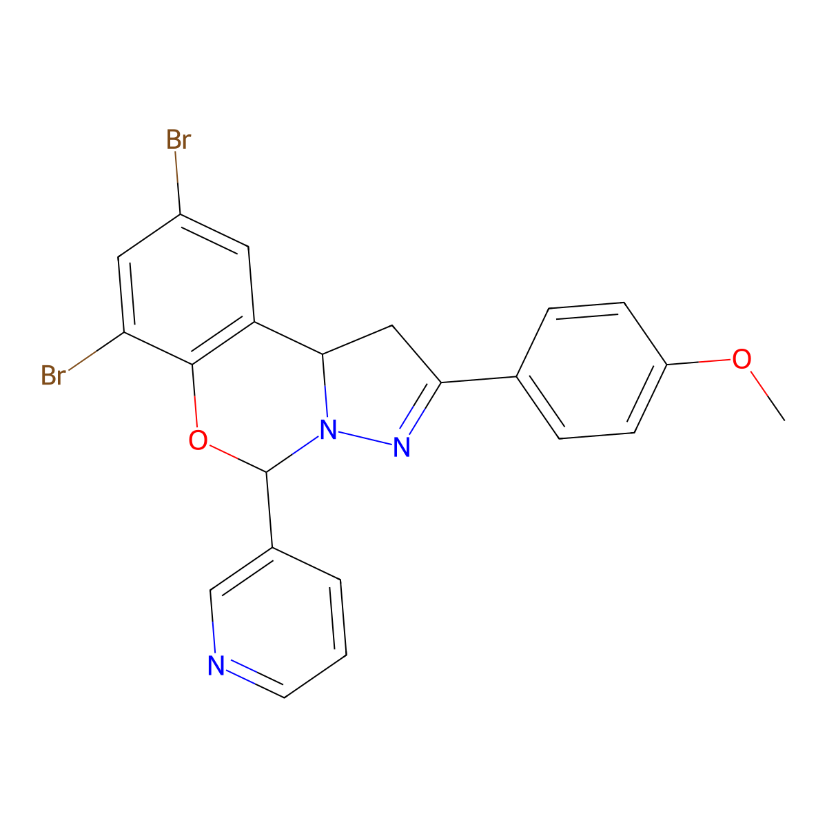 7,9-Dibromo-2-(4-methoxyphenyl)-5-(pyridin-3-yl)-1,10b-dihydropyrazolo[1,5-c][1,3]benzoxazine molecular structure, CAS 627889-55-8