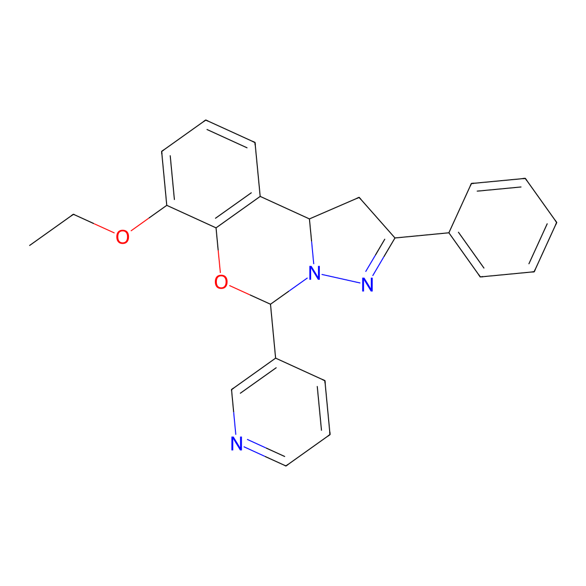 7-ethoxy-2-phenyl-5-pyridin-3-yl-5,10b-dihydro-1H-pyrazolo[1,5-c][1,3]benzoxazine molecular structure, CAS 627889-58-1