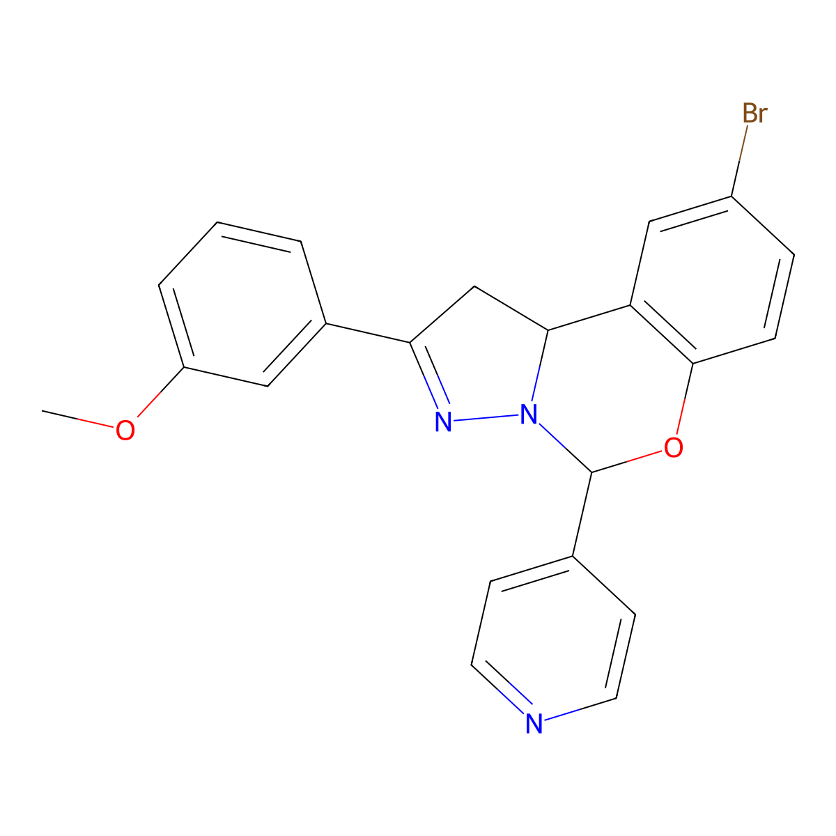 9-Bromo-2-(3-methoxyphenyl)-5-pyridin-4-yl-1,10b-dihydropyrazolo[1,5-c][1,3]benzoxazine molecular structure, CAS 627889-61-6