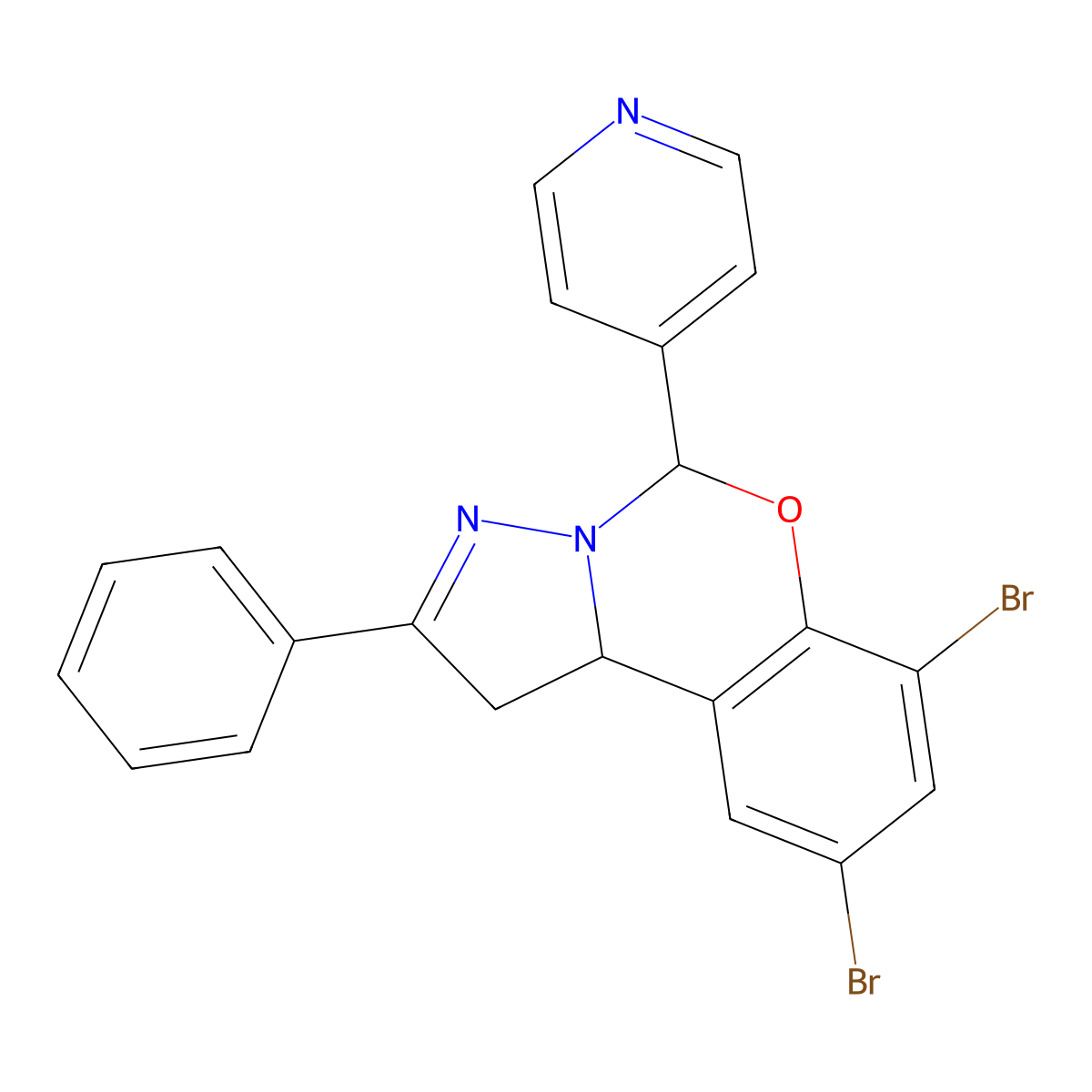 7,9-Dibromo-2-phenyl-5-(pyridin-4-yl)-1,10b-dihydropyrazolo[1,5-c][1,3]benzoxazine molecular structure, CAS 627889-63-8