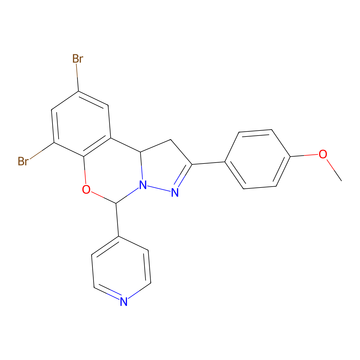 7,9-Dibromo-2-(4-methoxyphenyl)-5-(pyridin-4-yl)-1,10b-dihydropyrazolo[1,5-c][1,3]benzoxazine molecular structure, CAS 627889-65-0